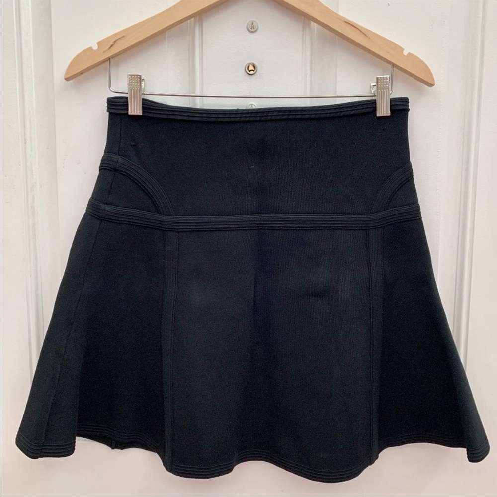 Diane Von Furstenberg Flote Solid Black High Rise Flared Structured Mini Skirt